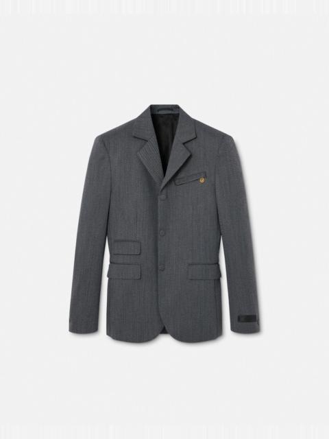 VERSACE Wool Mouliné Single-Breasted Blazer