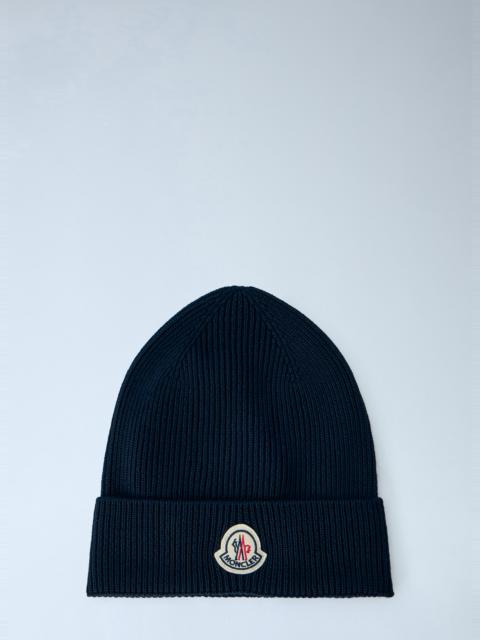 Moncler Ribbed Knit Beanie with Logo Patch