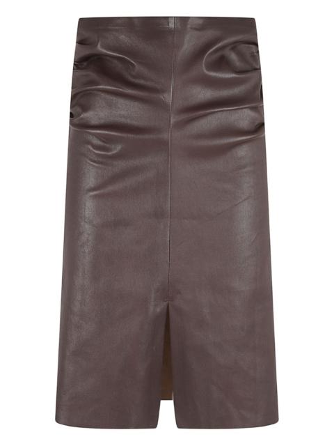 STOULS ruched front-slit leather skirt