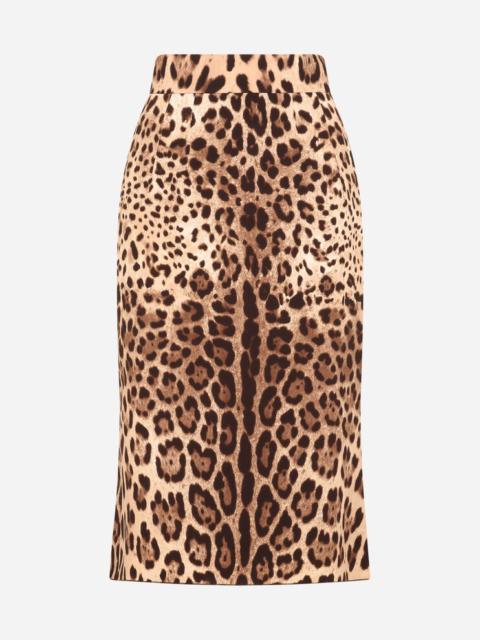 Dolce & Gabbana Leopard-print charmeuse calf-length pencil skirt