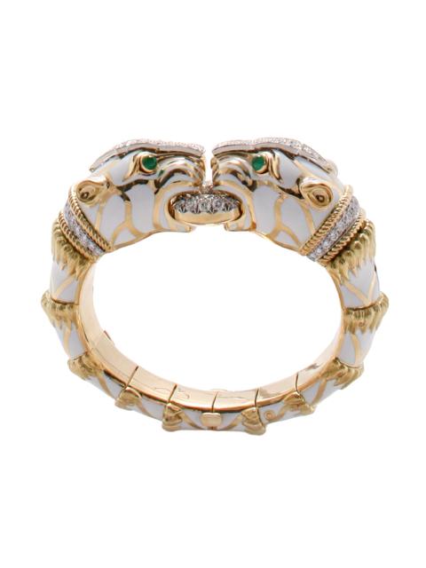DAVID WEBB Diamond White Enamel Double Lion Bracelet