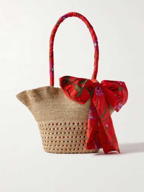 Erdem Bow-detailed cotton and linen-blend trimmed raffia tote