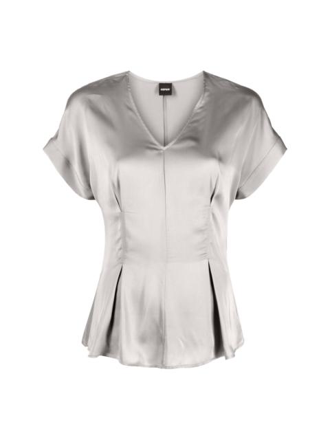 satin-finish flared blouse
