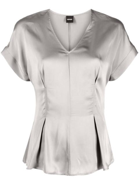 satin-finish flared blouse