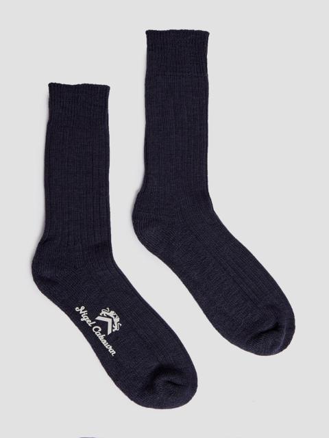 Nigel Cabourn Wool Cushion Sole Crew Sock in Navy