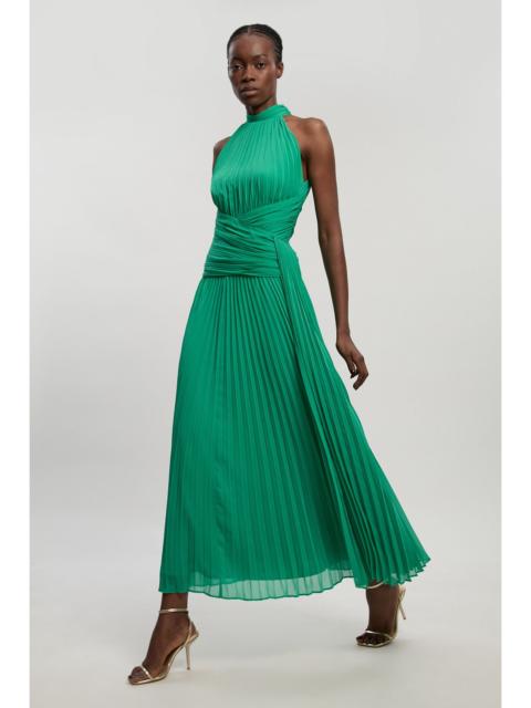 KAREN MILLEN Petite Pleated Twist Front Woven Halter Midi Dress