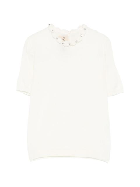 Valentino embellished scalloped virgin wool blouse