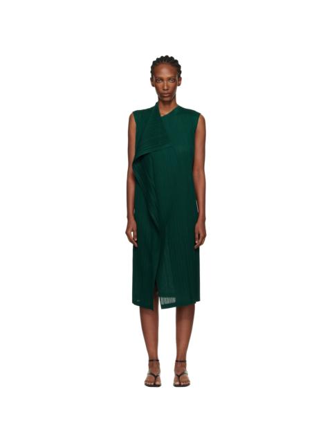 Pleats Please Issey Miyake Green Ramie Pleats Maxi Dress