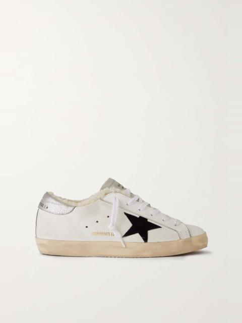 Super-Star shearling-lined distressed suede and leather sneakers