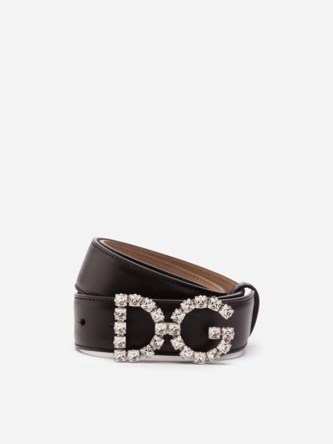 Dolce & Gabbana Calfskin belt with DG crystal logo