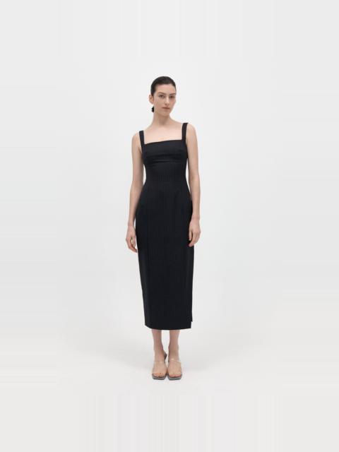 Pinstripe Midi Dress - Black