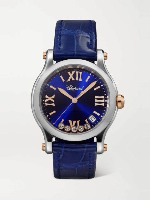 Chopard Happy Sport 36mm stainless steel, 18-karat rose gold, alligator and diamond watch