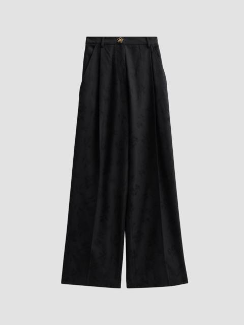 Oscar de la Renta Women's Floral-Jacquard Wool Wide-Leg Trousers - Black