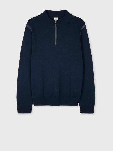 Paul Smith Navy Merino Contrast-Seam Half-Zip Sweater