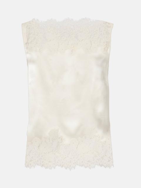 DÔEN Viviane cutout lace-trimmed silk top
