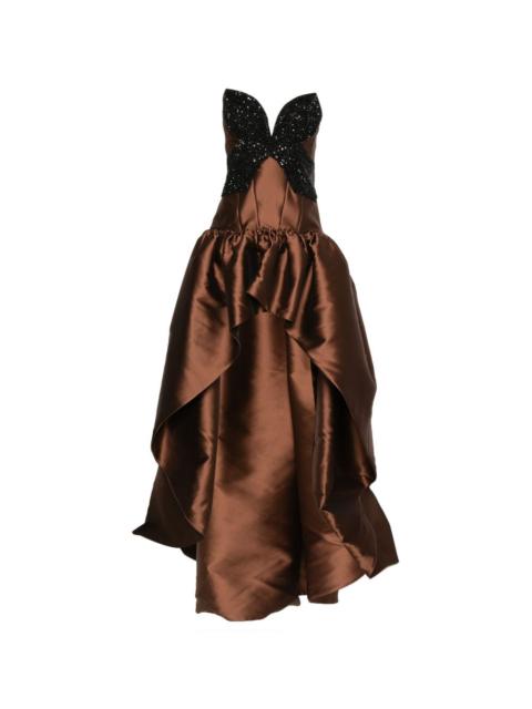 COSTARELLOS embellished strapless asymmetric dress
