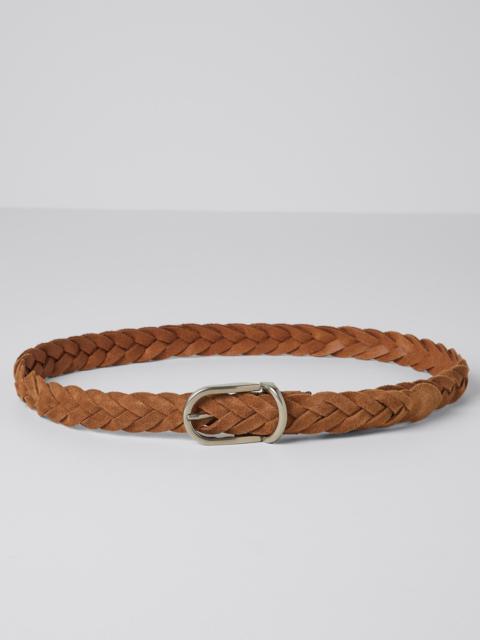 Brunello Cucinelli Bull suede braided belt with rounded buckle and metal keeper