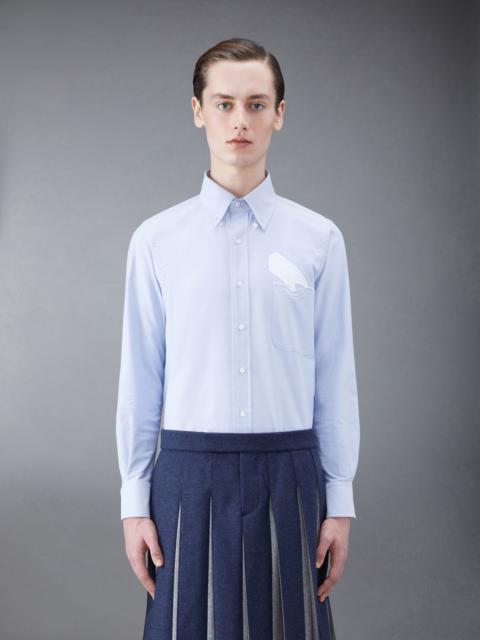 Thom Browne Solid Oxford Embroidered Whale Straight Fit Shirt