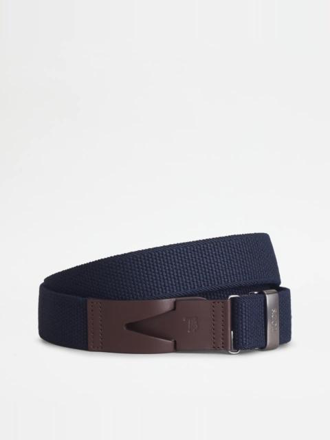 BELT IN CANVAS AND LEATHER - BLUE