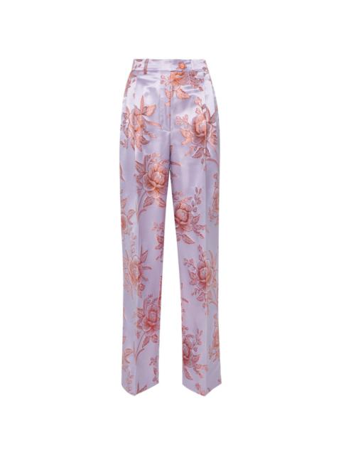 floral-jacquard satin trousers