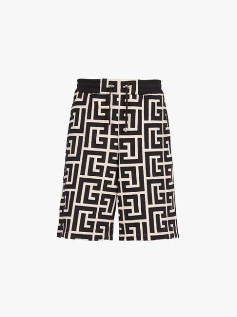 Balmain Ivory and black cotton shorts with maxi Balmain monogram