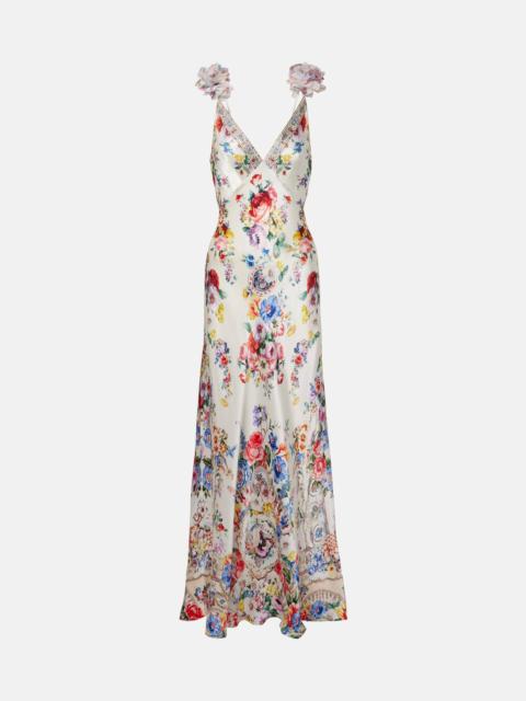 CAMILLA Embellished floral silk slip dress