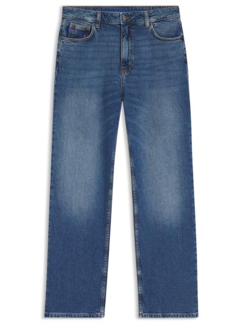 HUGO LONG-LENGTH STRAIGHT-FIT JEANS IN BLUE STRETCH DENIM