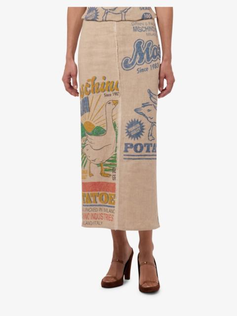 Moschino PRINTED LINEN AND STRAW SKIRT