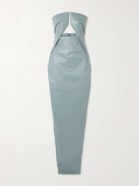 Rick Owens Strapless cutout coated-denim gown Blue