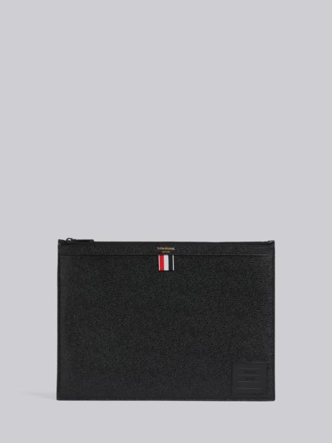 Thom Browne Black Pebble Grain Leather 4-Bar Brass Label Medium Zippered Document Holder