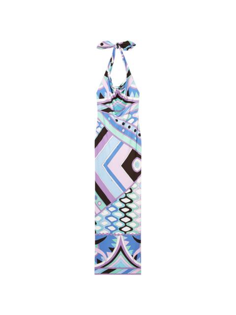 Vivara-print satin halterneck maxi dress