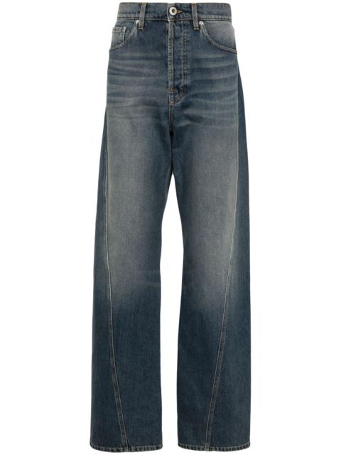 Blue Whiskering-Effect Straight-Leg Jeans