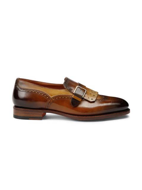 Men’s brown leather single-buckle loafer with fringe