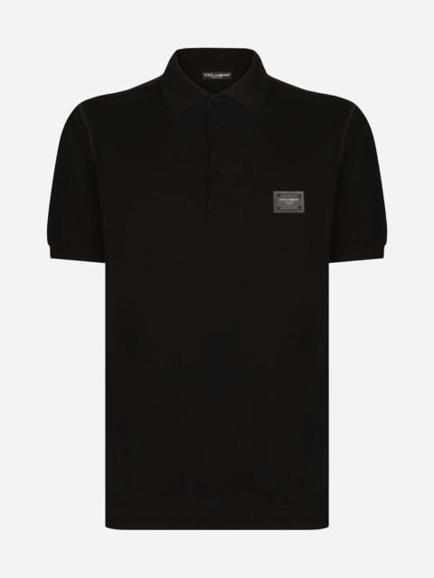 Cotton piqué polo-shirt with branded plate
