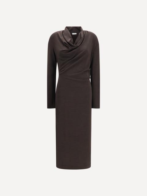 Brunello Cucinelli Techno wool jersey Draped Dress with monili