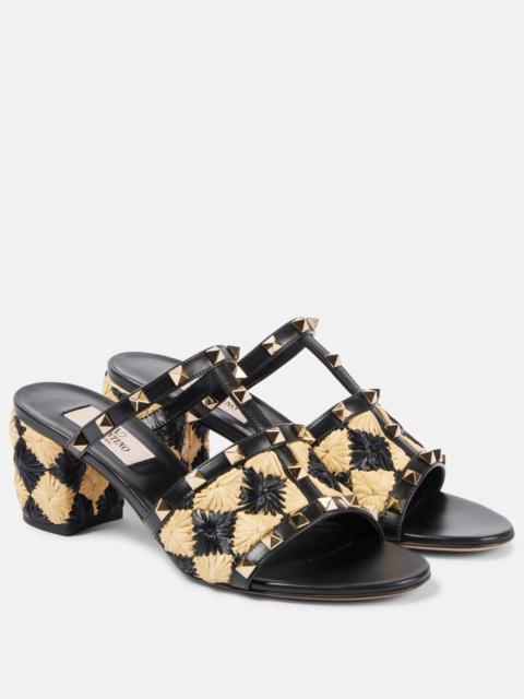Valentino Rockstud 60 raffia-effect mules
