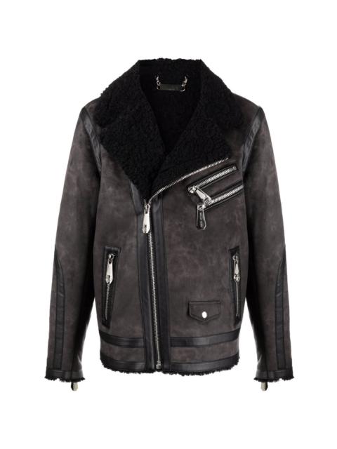 PHILIPP PLEIN shearling-trim suede biker jacket