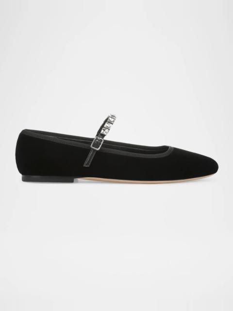 VERONICA BEARD Ellie Crystal-Strap Velvet Mary Jane Ballerina Flats
