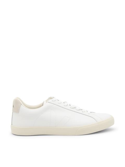 white and beige faux leather esplar sneakers
