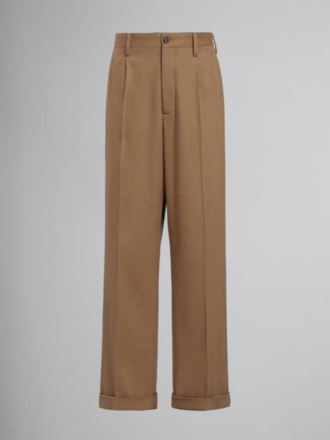 BEIGE TUXEDO-STYLE WOOL FLANNEL PANTS