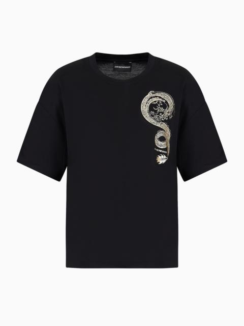 EMPORIO ARMANI mercerised-jersey T-shirt with dragon print