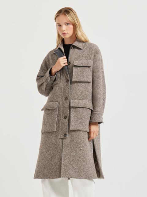 Brunello Cucinelli Virgin wool and silk mélange diagonal coat with Thermore® padding and monili