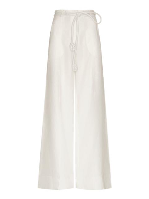 ANDRES OTALORA Frente Al Sol Pleated Linen Wide-Leg Pants off-white