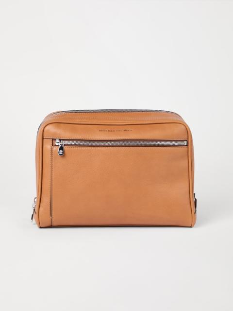 Brunello Cucinelli Cowhide beauty case with double zipper