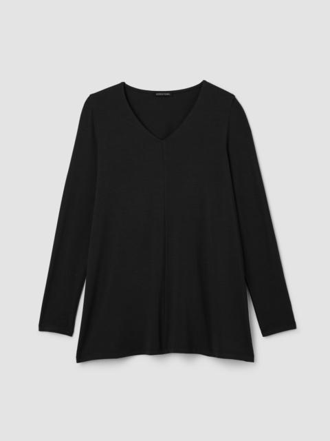EILEEN FISHER Fine Stretch Jersey Knit V-Neck Long Top