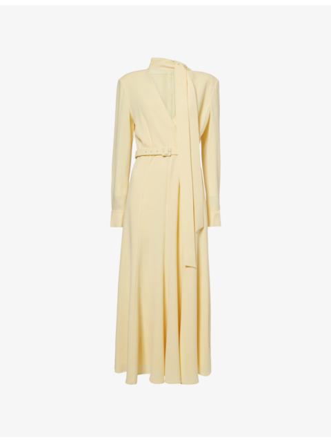 ROLAND MOURET Scarf Wrap-Front Cady Midi Dress