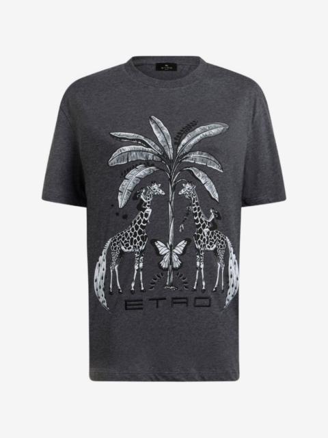 Etro cotton jersey T-shirt with placed giraffe-print