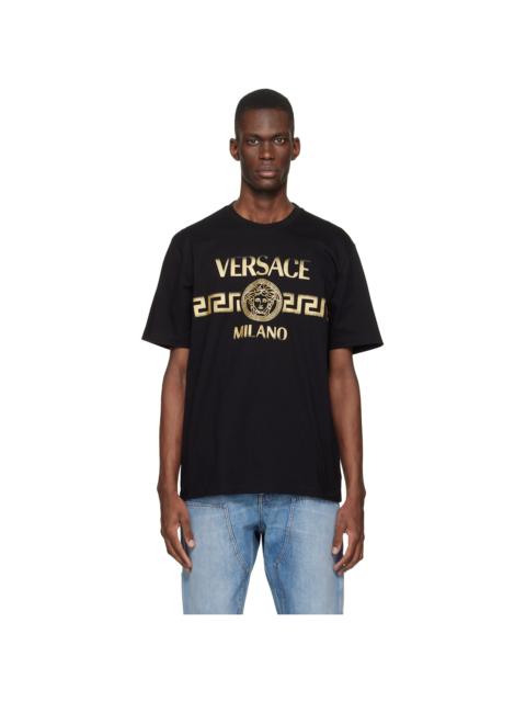 VERSACE Black Printed Cotton-Jersey Regular T-shirt