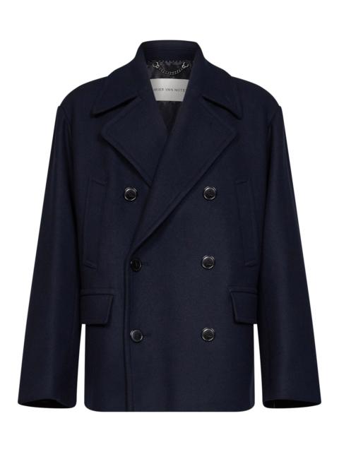 Dries Van Noten Navy blue wool-blend Rascott double-breasted peacoat