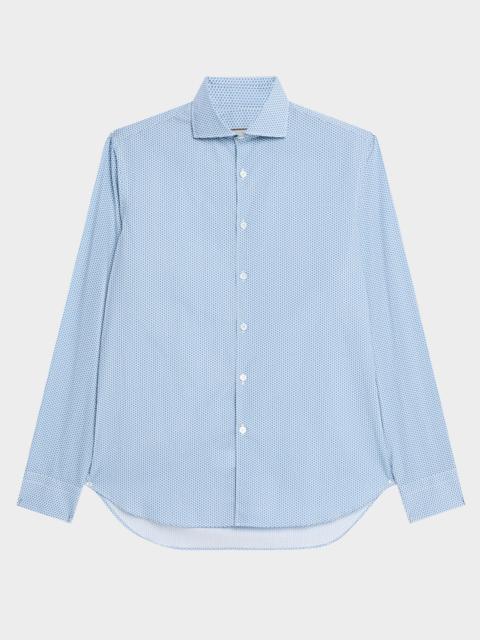 Canali Men's Cotton and Lyocell Micro-Geometric Sport Shirt
